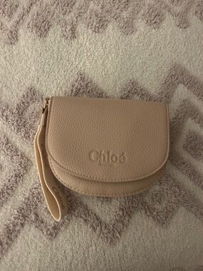 Chloe Pebbled Leather Wristlet Clutch in Blush